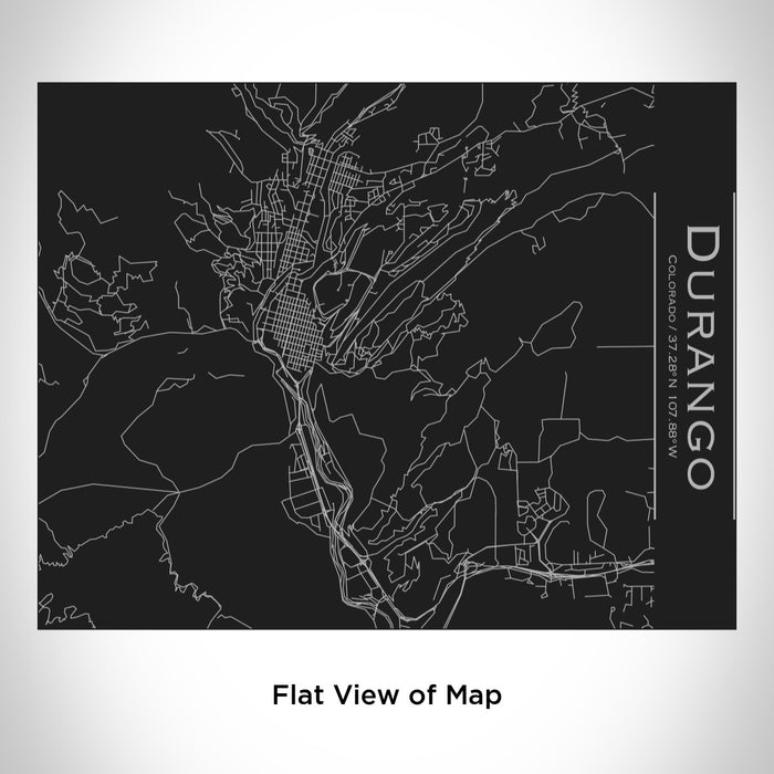 Rendered View of Durango Colorado Map Engraving on 20oz Stainless Steel Insulated Bottle with Bamboo Top in Black