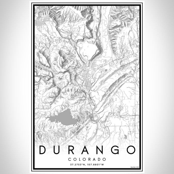 Durango Colorado Map Print Portrait Orientation in Classic Style With Shaded Background