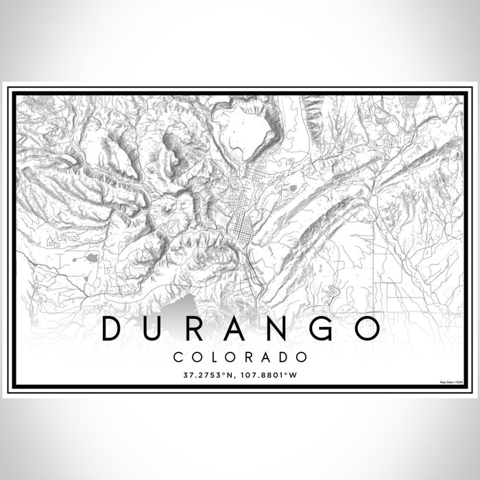 Durango Colorado Map Print Landscape Orientation in Classic Style With Shaded Background