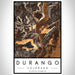 Durango Colorado Map Print Portrait Orientation in Ember Style With Shaded Background