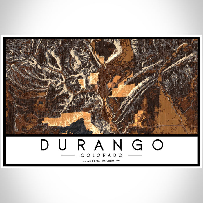 Durango Colorado Map Print Landscape Orientation in Ember Style With Shaded Background