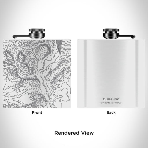 Rendered View of Durango Colorado Map Engraving on 6oz Stainless Steel Flask in White