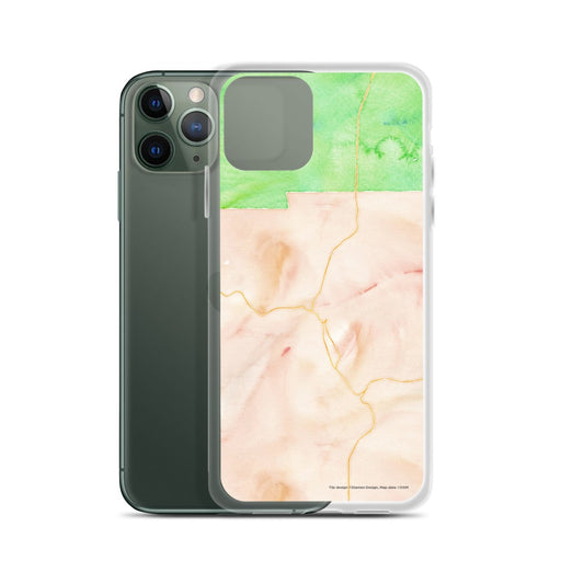 Custom Durango Colorado Map Phone Case in Watercolor on Table with Laptop and Plant