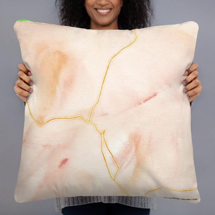 Person holding 22x22 Custom Durango Colorado Map Throw Pillow in Watercolor