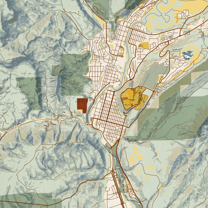 Durango Colorado Map Print in Woodblock Style Zoomed In Close Up Showing Details