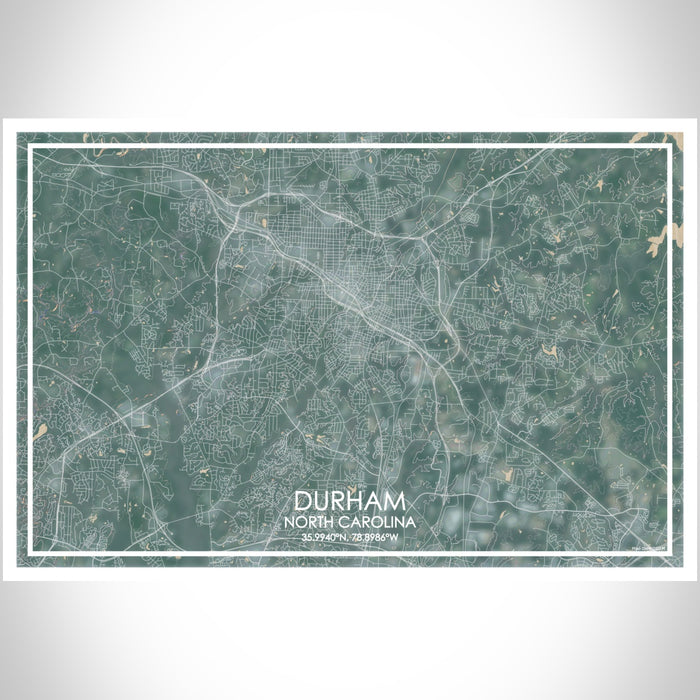 Durham North Carolina Map Print Landscape Orientation in Afternoon Style With Shaded Background