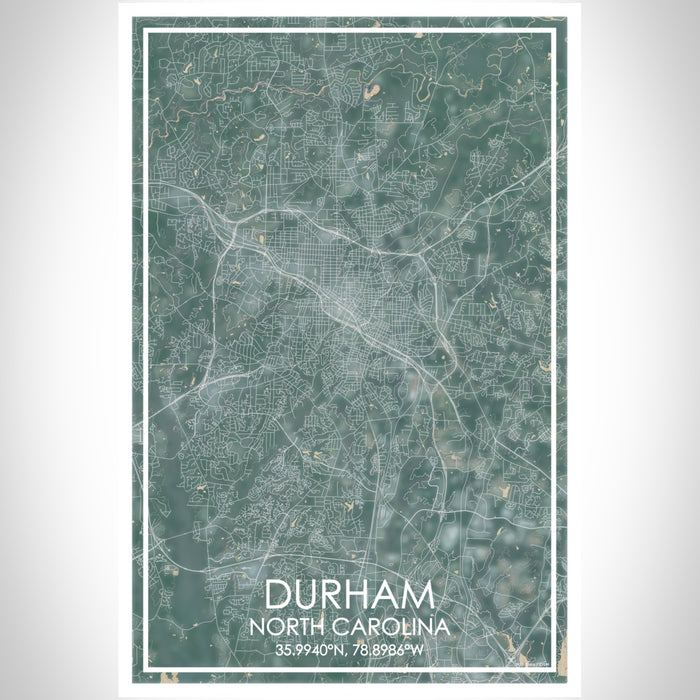 Durham North Carolina Map Print Portrait Orientation in Afternoon Style With Shaded Background