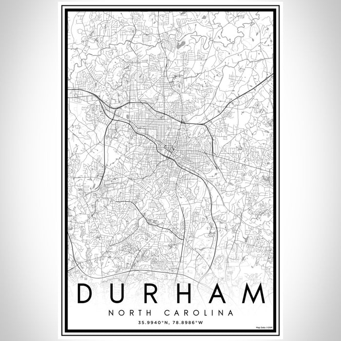 Durham North Carolina Map Print Portrait Orientation in Classic Style With Shaded Background