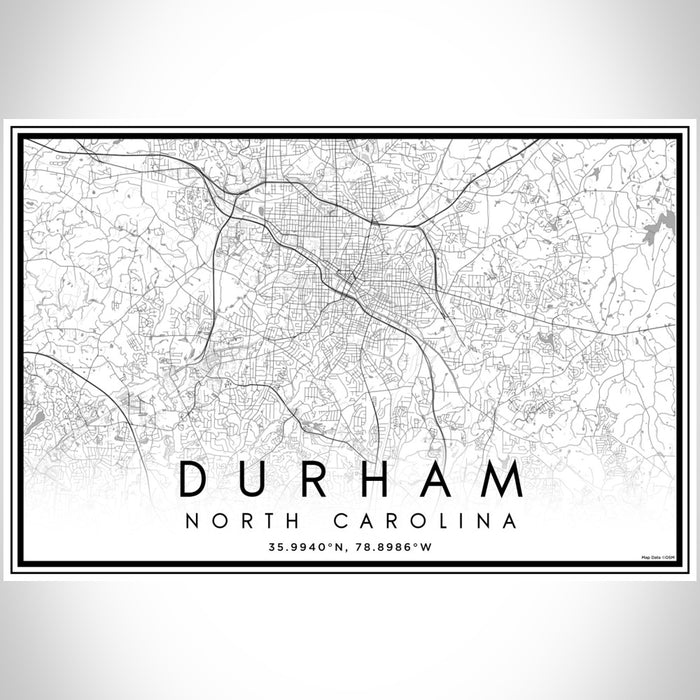 Durham North Carolina Map Print Landscape Orientation in Classic Style With Shaded Background
