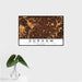 16x24 Durham North Carolina Map Print Landscape Orientation in Ember Style With Tropical Plant Leaves in Water
