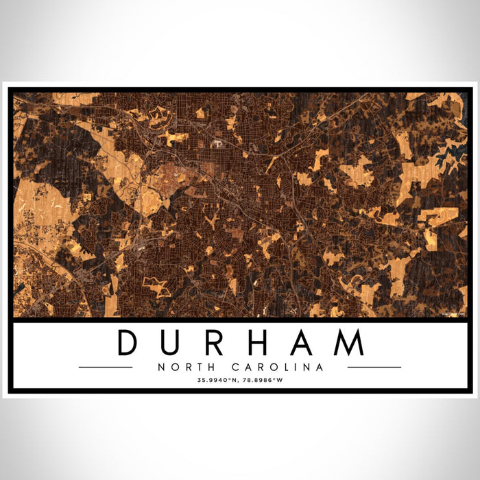 Durham North Carolina Map Print Landscape Orientation in Ember Style With Shaded Background