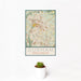 12x18 Durham North Carolina Map Print Portrait Orientation in Woodblock Style With Small Cactus Plant in White Planter
