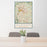 24x36 Durham North Carolina Map Print Portrait Orientation in Woodblock Style Behind 2 Chairs Table and Potted Plant