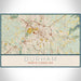 Durham North Carolina Map Print Landscape Orientation in Woodblock Style With Shaded Background