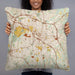 Person holding 22x22 Custom Durham North Carolina Map Throw Pillow in Woodblock