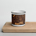 Front View Custom Eagan Minnesota Map Enamel Mug in Ember on Cutting Board