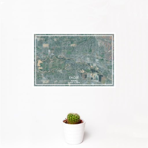 12x18 Eagle Idaho Map Print Landscape Orientation in Afternoon Style With Small Cactus Plant in White Planter