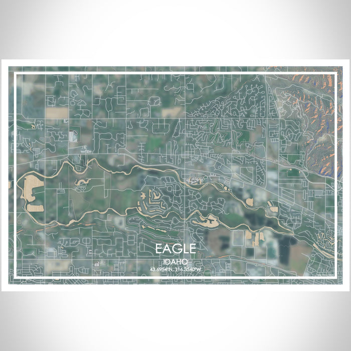 Eagle Idaho Map Print Landscape Orientation in Afternoon Style With Shaded Background