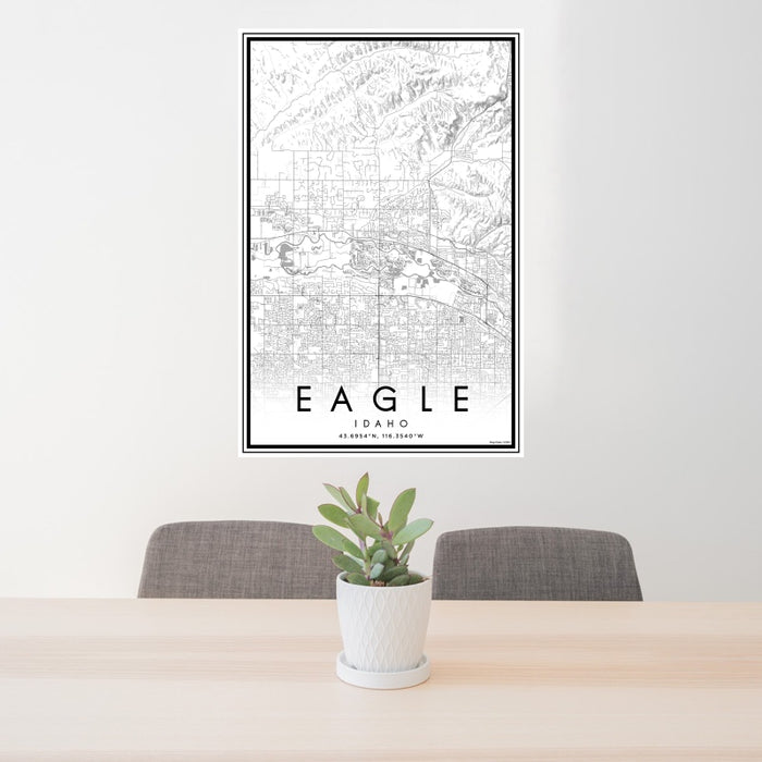 24x36 Eagle Idaho Map Print Portrait Orientation in Classic Style Behind 2 Chairs Table and Potted Plant