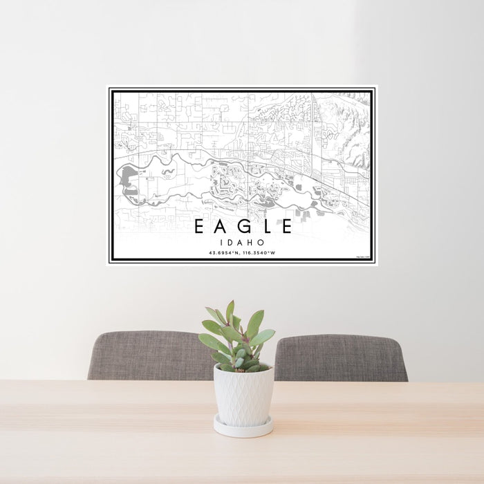 24x36 Eagle Idaho Map Print Landscape Orientation in Classic Style Behind 2 Chairs Table and Potted Plant