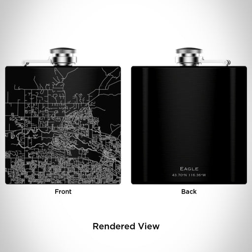 Rendered View of Eagle Idaho Map Engraving on 6oz Stainless Steel Flask in Black
