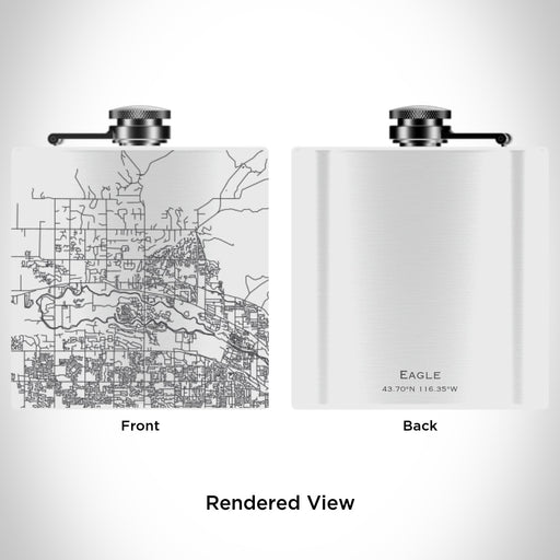 Rendered View of Eagle Idaho Map Engraving on 6oz Stainless Steel Flask in White