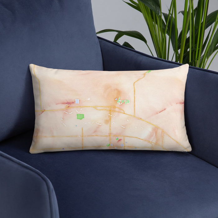 Custom Eagle Idaho Map Throw Pillow in Watercolor on Blue Colored Chair