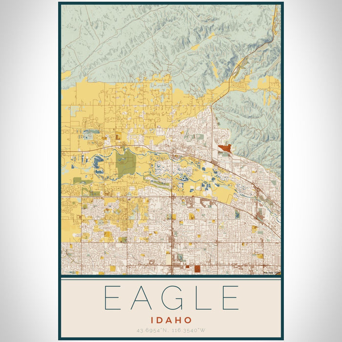 Eagle Idaho Map Print Portrait Orientation in Woodblock Style With Shaded Background