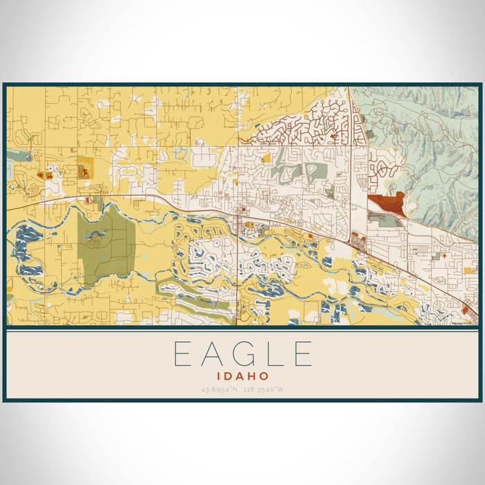 Eagle Idaho Map Print Landscape Orientation in Woodblock Style With Shaded Background
