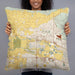 Person holding 22x22 Custom Eagle Idaho Map Throw Pillow in Woodblock