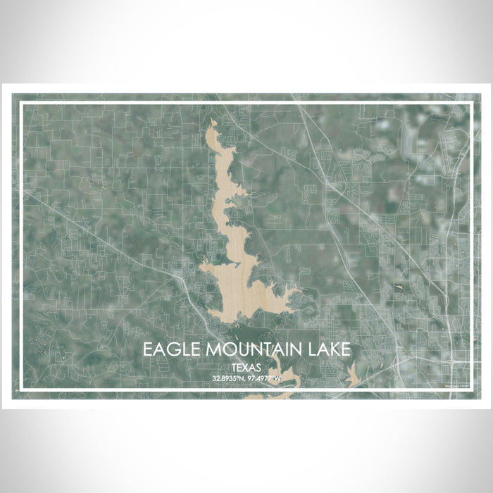Eagle Mountain Lake Texas Map Print Landscape Orientation in Afternoon Style With Shaded Background