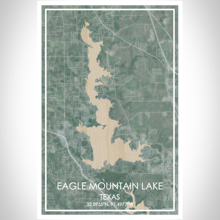 Eagle Mountain Lake Texas Map Print Portrait Orientation in Afternoon Style With Shaded Background