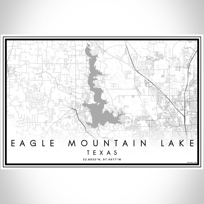 Eagle Mountain Lake Texas Map Print Landscape Orientation in Classic Style With Shaded Background