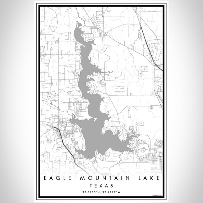 Eagle Mountain Lake Texas Map Print Portrait Orientation in Classic Style With Shaded Background