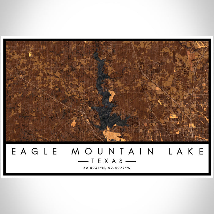 Eagle Mountain Lake Texas Map Print Landscape Orientation in Ember Style With Shaded Background