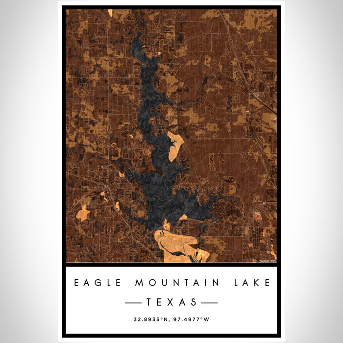 Eagle Mountain Lake Texas Map Print Portrait Orientation in Ember Style With Shaded Background