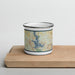 Front View Custom Eagle Mountain Lake Texas Map Enamel Mug in Woodblock on Cutting Board