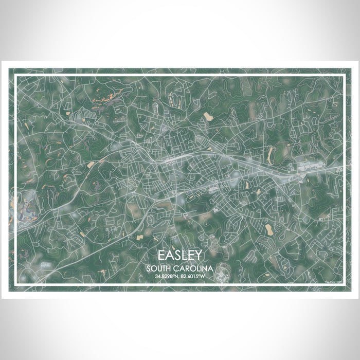 Easley South Carolina Map Print Landscape Orientation in Afternoon Style With Shaded Background