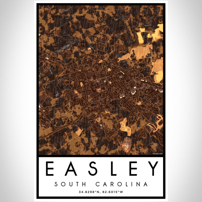 Easley South Carolina Map Print Portrait Orientation in Ember Style With Shaded Background