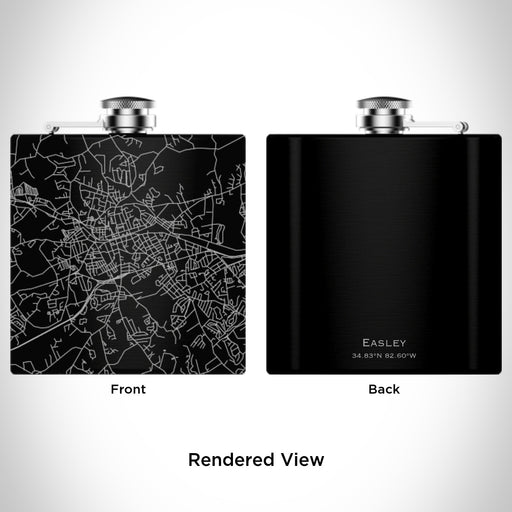 Rendered View of Easley South Carolina Map Engraving on 6oz Stainless Steel Flask in Black