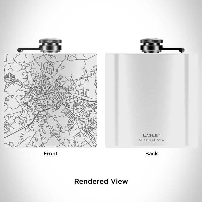 Rendered View of Easley South Carolina Map Engraving on 6oz Stainless Steel Flask in White