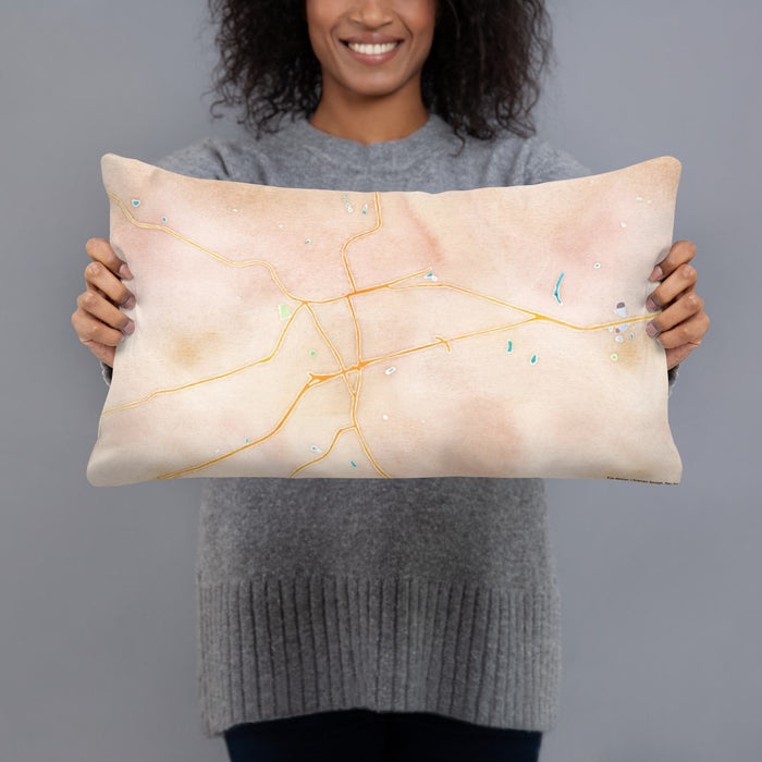 Person holding 20x12 Custom Easley South Carolina Map Throw Pillow in Watercolor