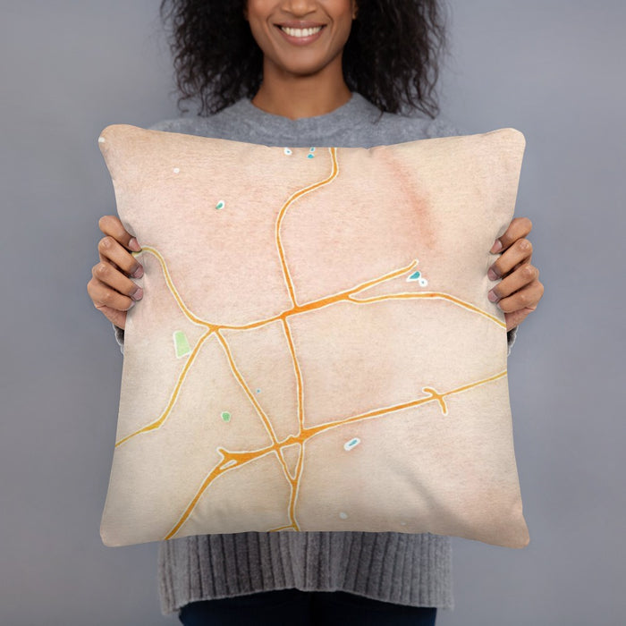 Person holding 18x18 Custom Easley South Carolina Map Throw Pillow in Watercolor