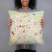 Person holding 18x18 Custom Easley South Carolina Map Throw Pillow in Woodblock