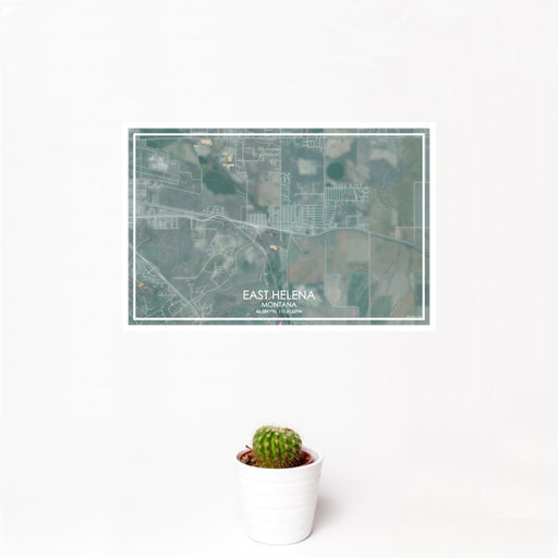 12x18 East Helena Montana Map Print Landscape Orientation in Afternoon Style With Small Cactus Plant in White Planter