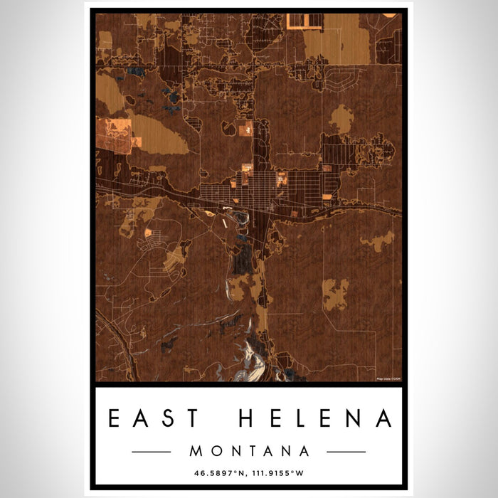 East Helena Montana Map Print Portrait Orientation in Ember Style With Shaded Background