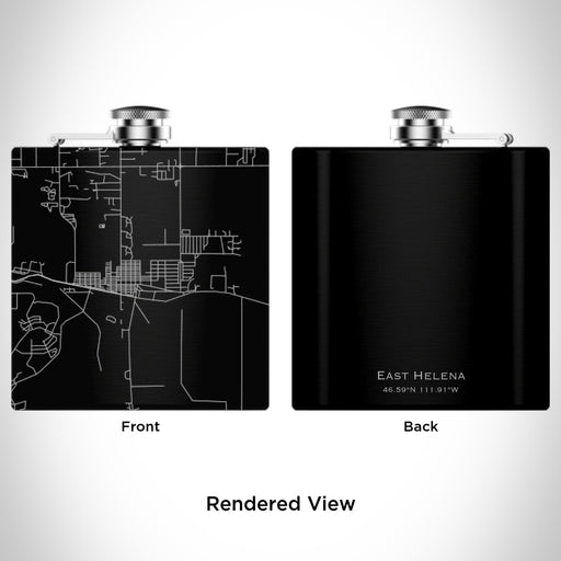 Rendered View of East Helena Montana Map Engraving on 6oz Stainless Steel Flask in Black