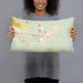 Person holding 20x12 Custom East Helena Montana Map Throw Pillow in Woodblock