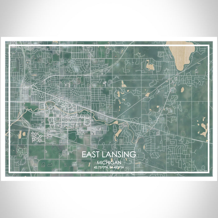 East Lansing Michigan Map Print Landscape Orientation in Afternoon Style With Shaded Background
