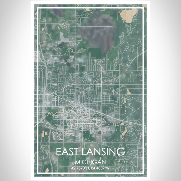 East Lansing Michigan Map Print Portrait Orientation in Afternoon Style With Shaded Background